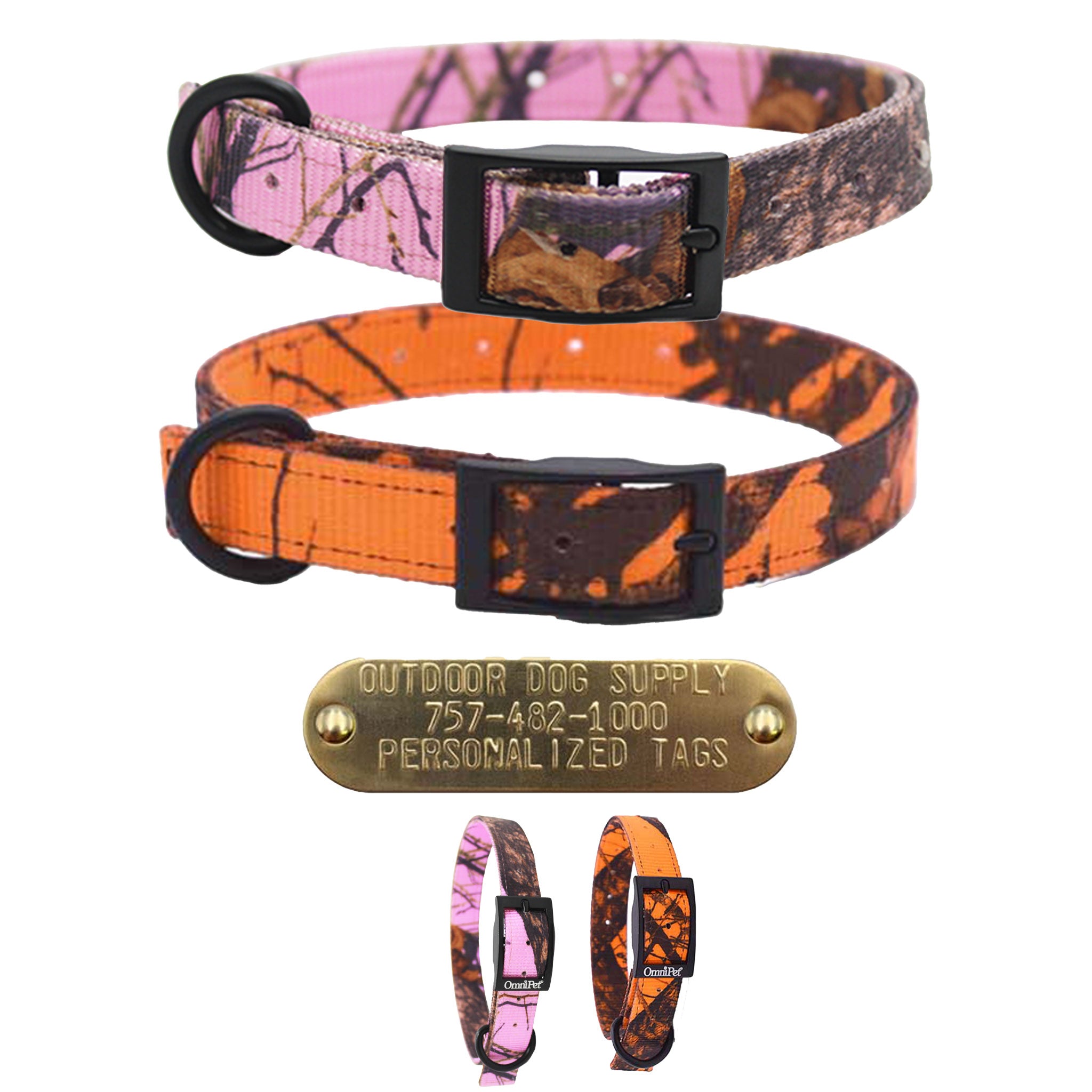 3/4" Nylon Camo Collars with personalized nameplates- multi color
