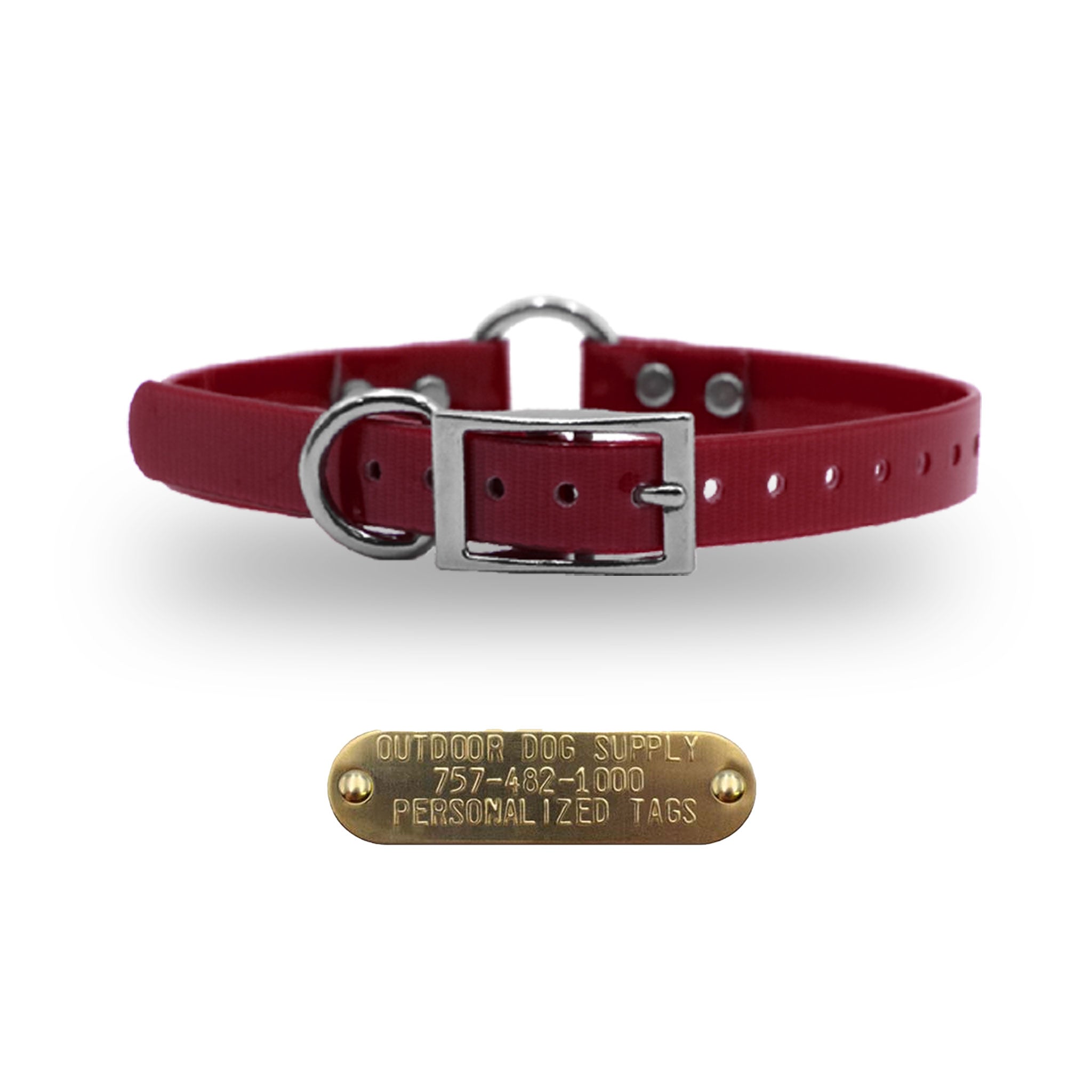 3/4" Premium Center Ring Collar with personalized nametag collar- Burgundy