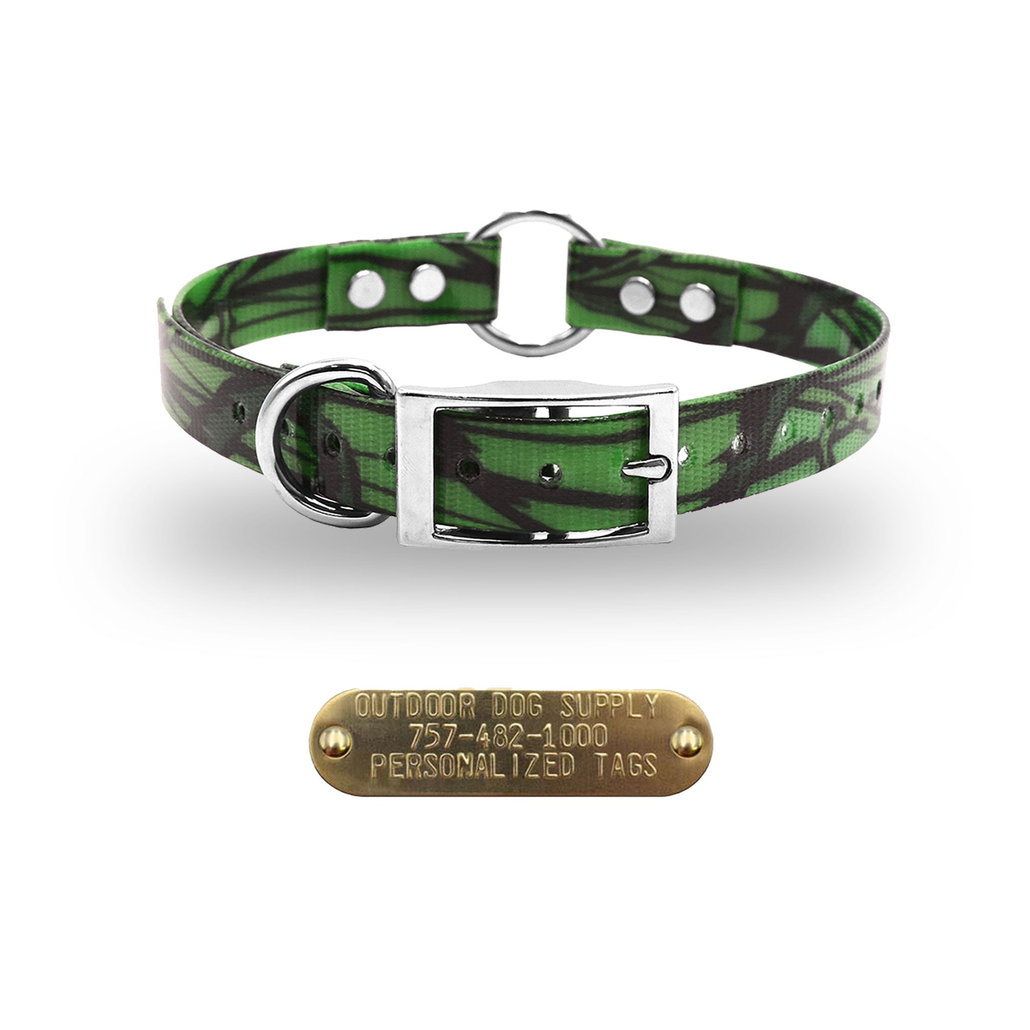 3/4" Premium Center Ring Collar with personalized nametag collar- Green Camo