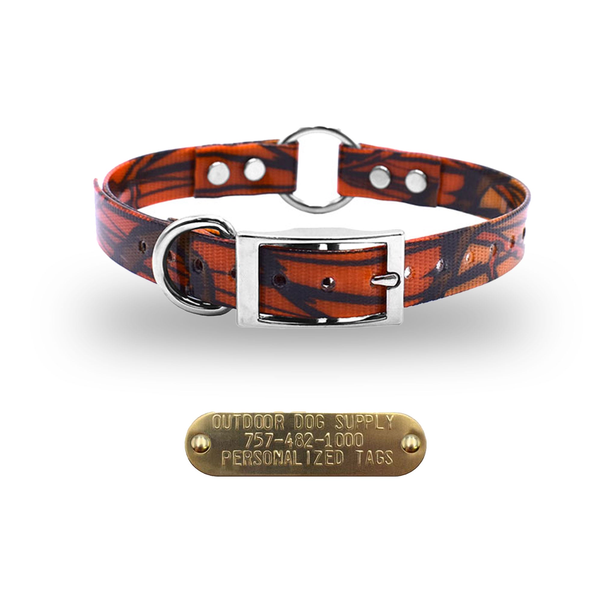 3/4" Premium Center Ring Collar with personalized nametag collar- Orange Cano