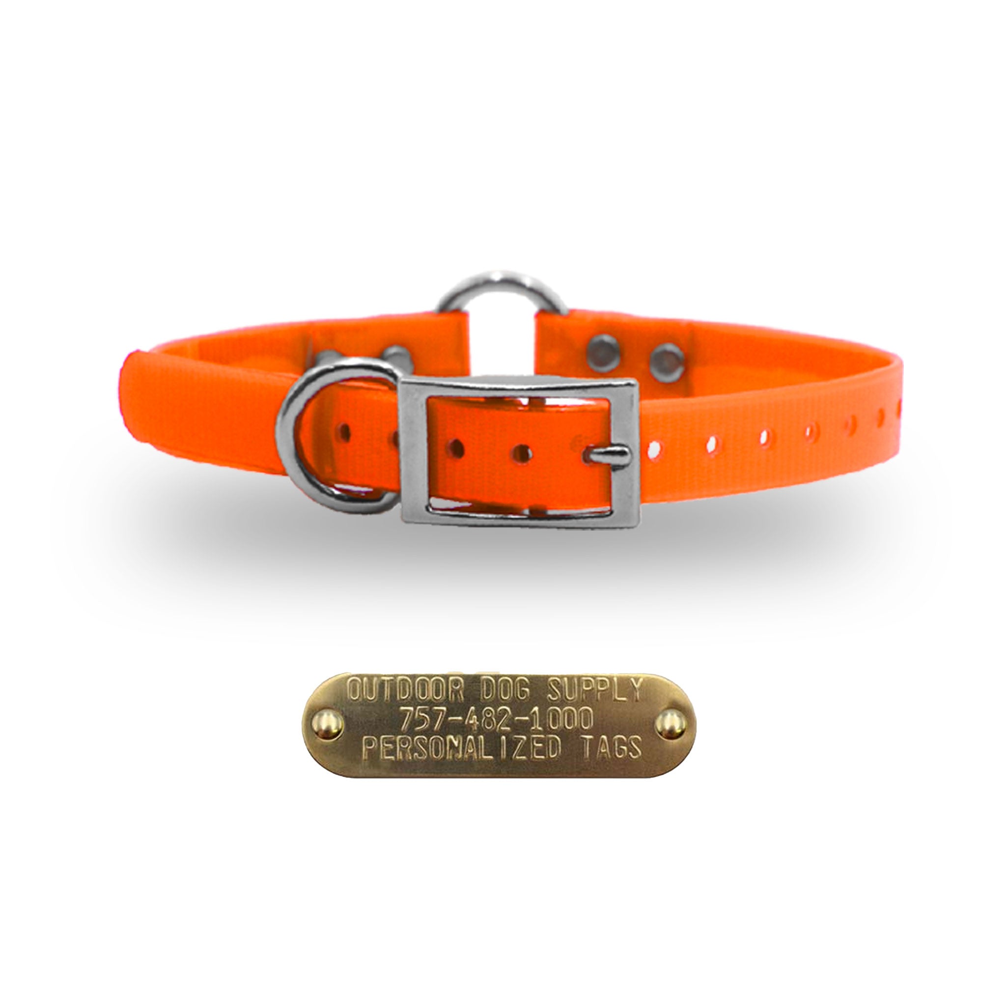 3/4" Premium Center Ring Collar with personalized nametag collar- Orange