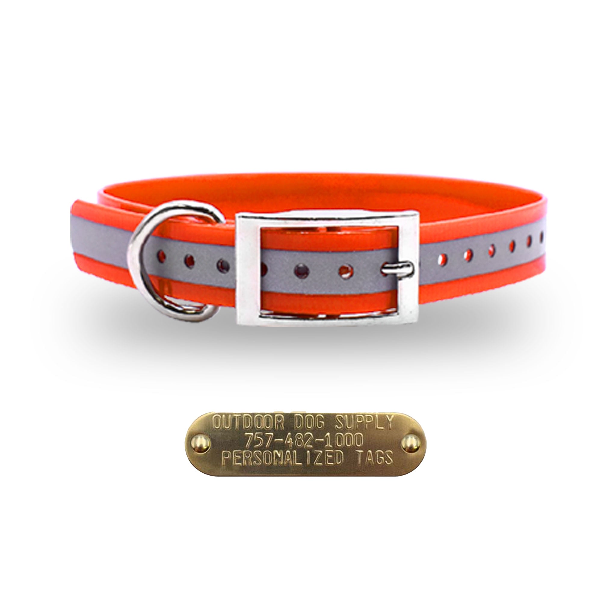 3/4" Premium Collar with personalized nametag collar- Reflective Orange