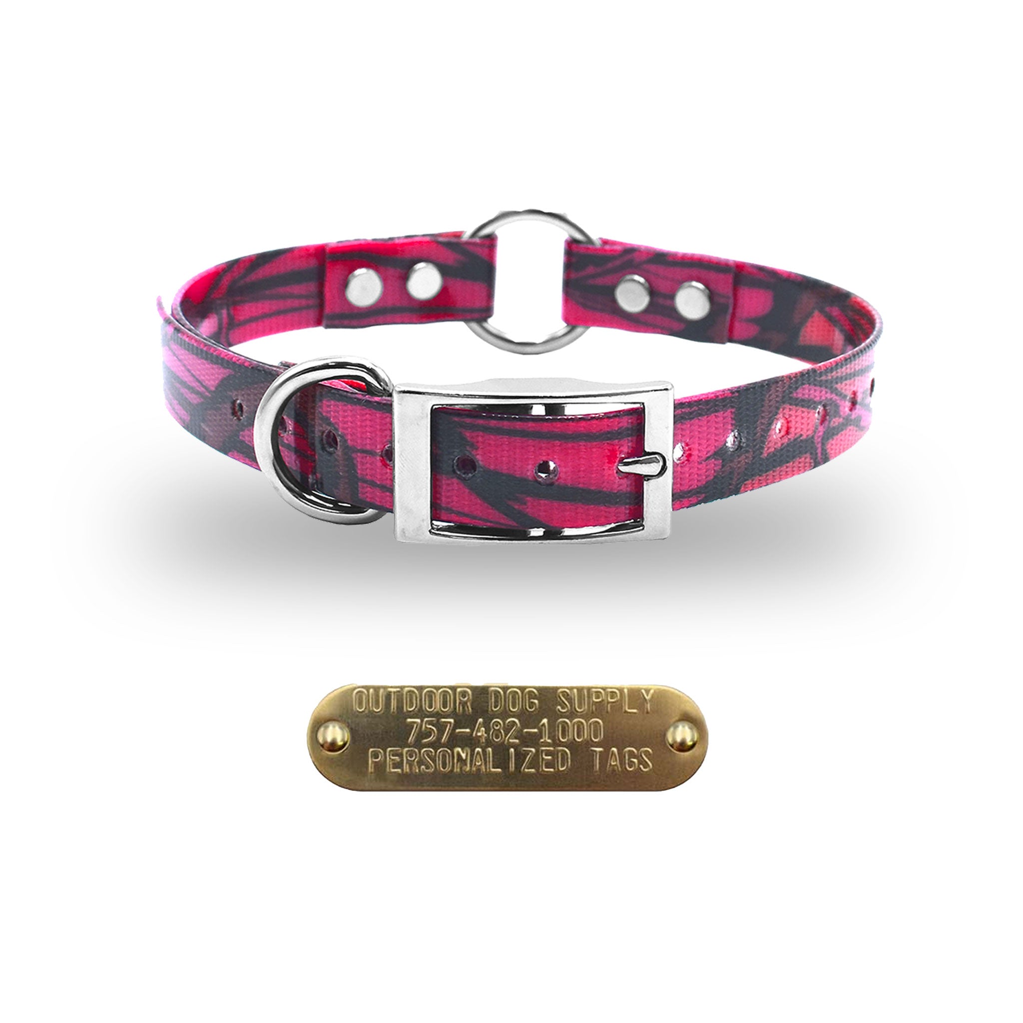 3/4" Premium Center Ring Collar with personalized nametag collar- Pink Camo