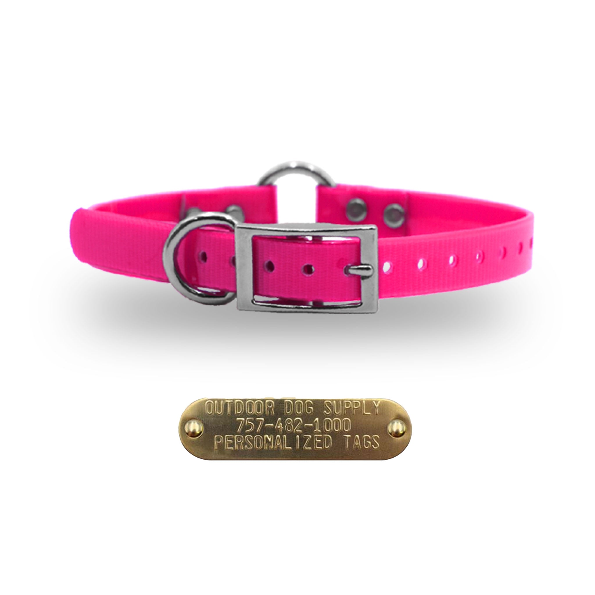 3/4" Premium Center Ring Collar with personalized nametag collar- Pink