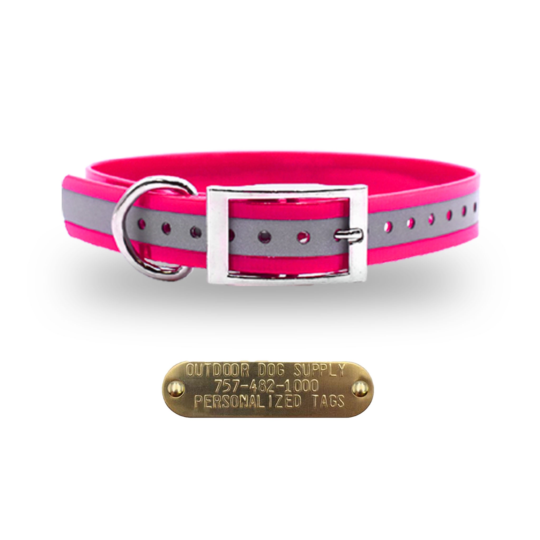 3/4" Premium Collar with personalized nametag collar- Reflective Pink