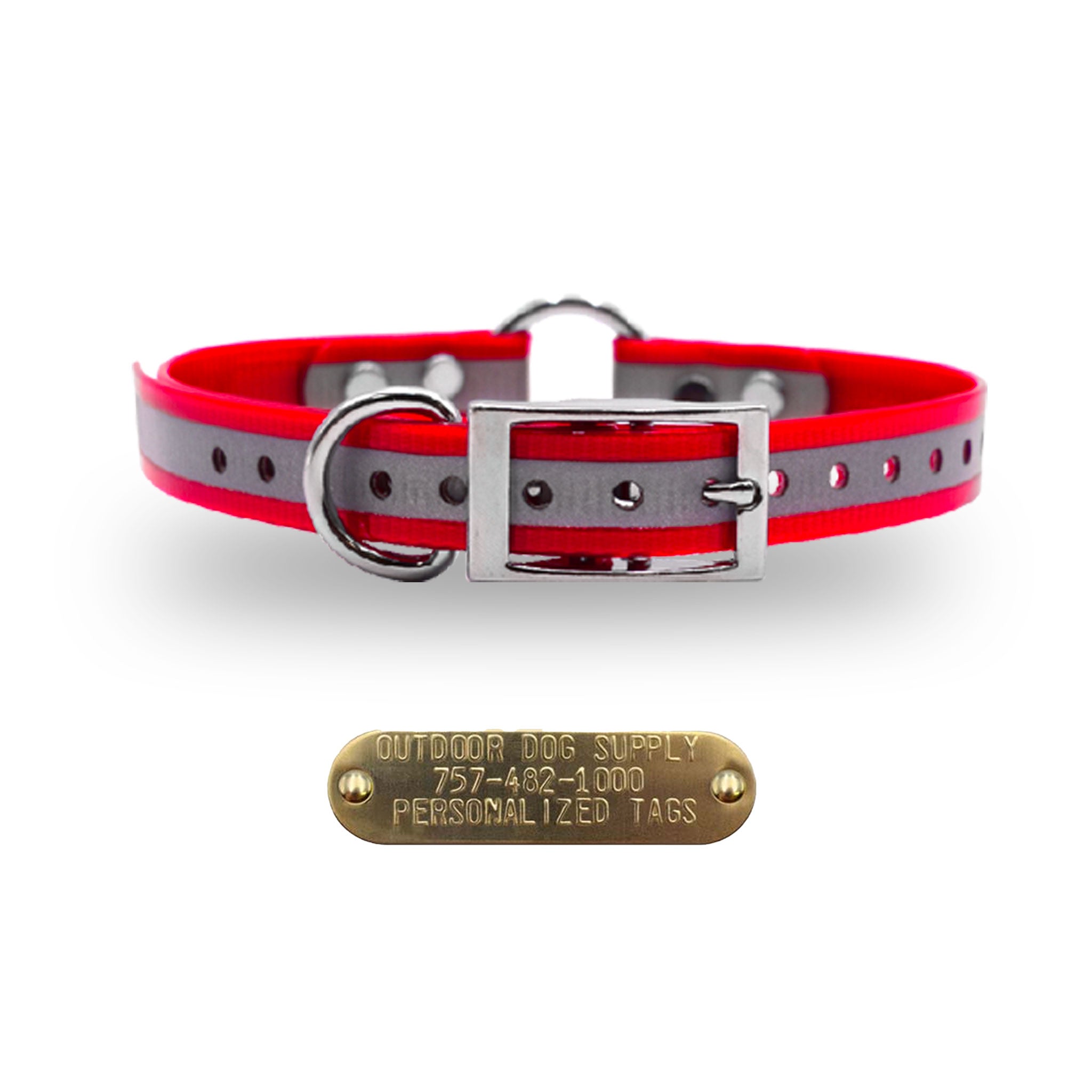 3/4" Premium Center Ring Collar with personalized nametag collar- Reflective Red
