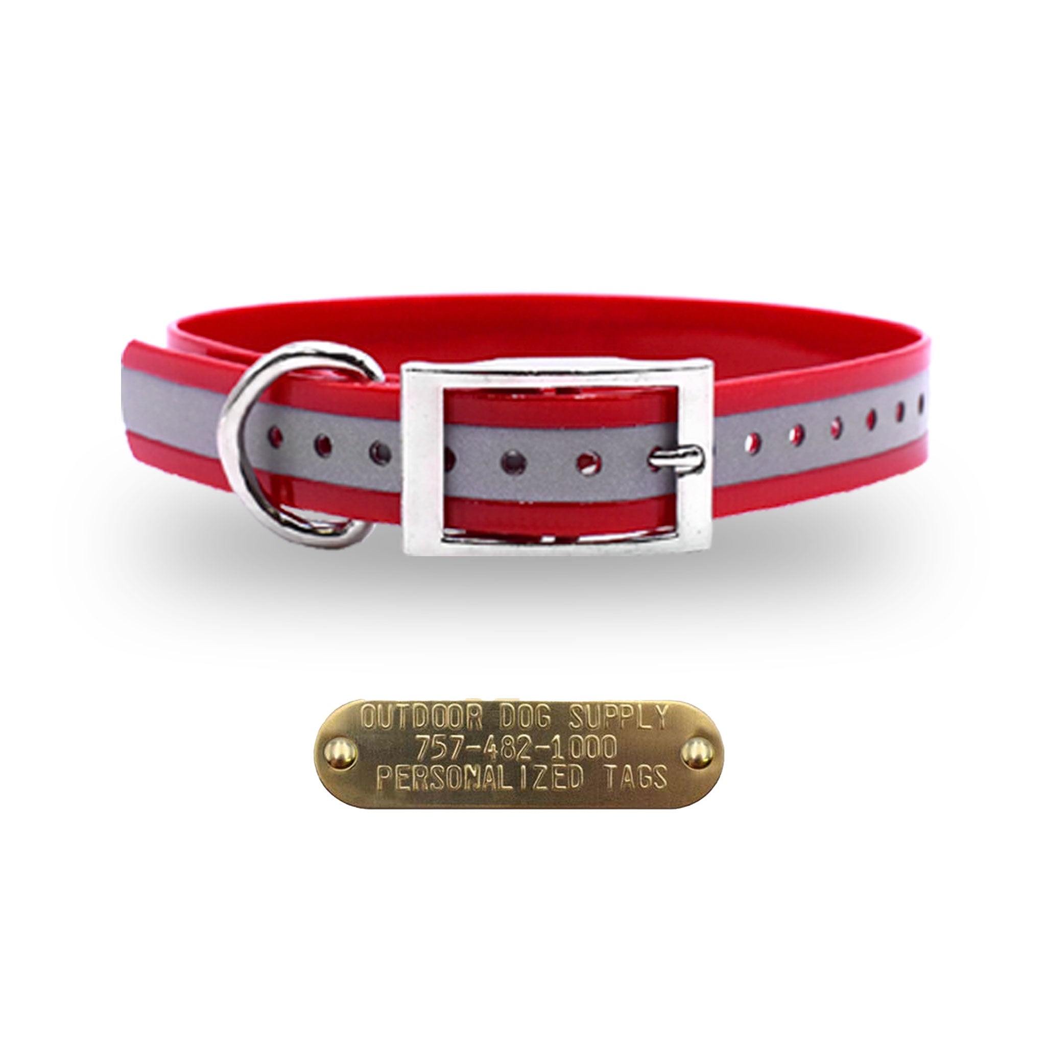 3/4" Premium Collar with personalized nametag collar- Reflective Red