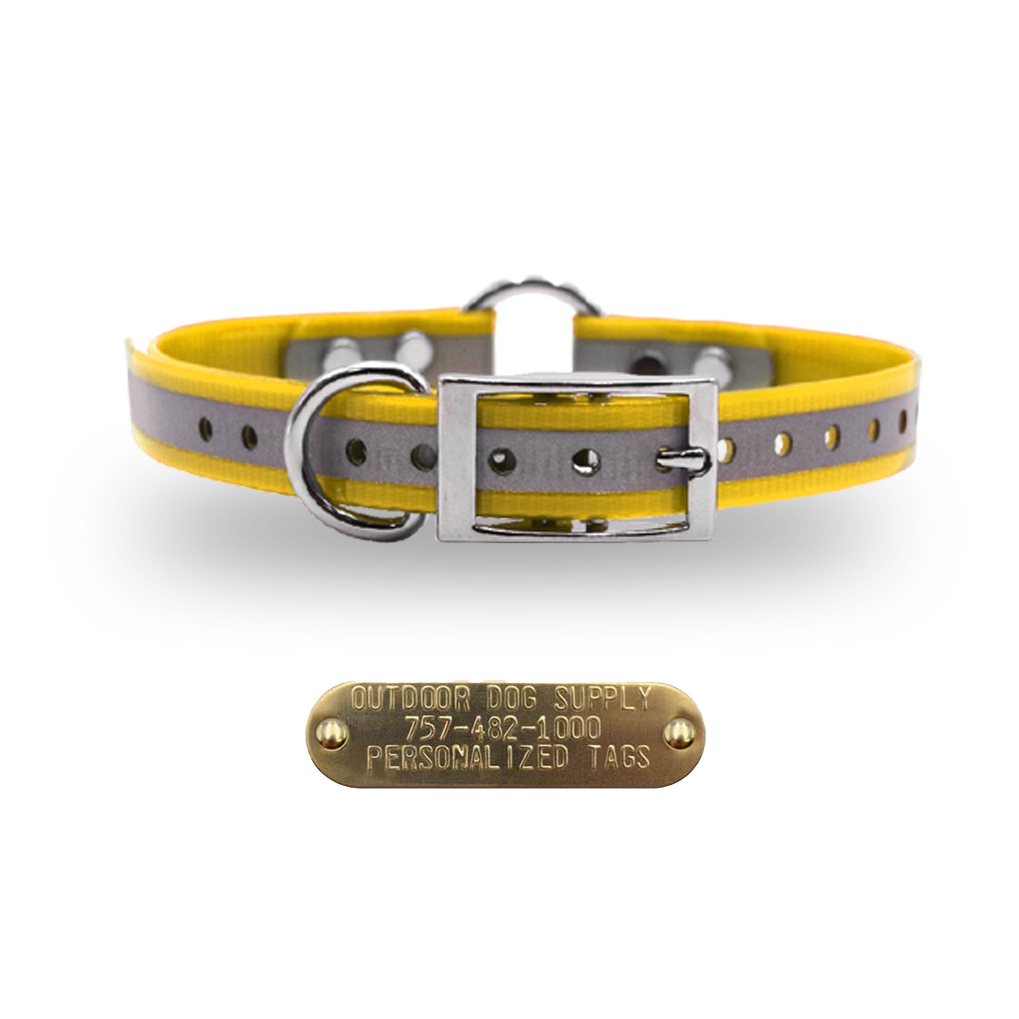 3/4" Premium Center Ring Collar with personalized nametag collar- Reflective School Bus Yellow
