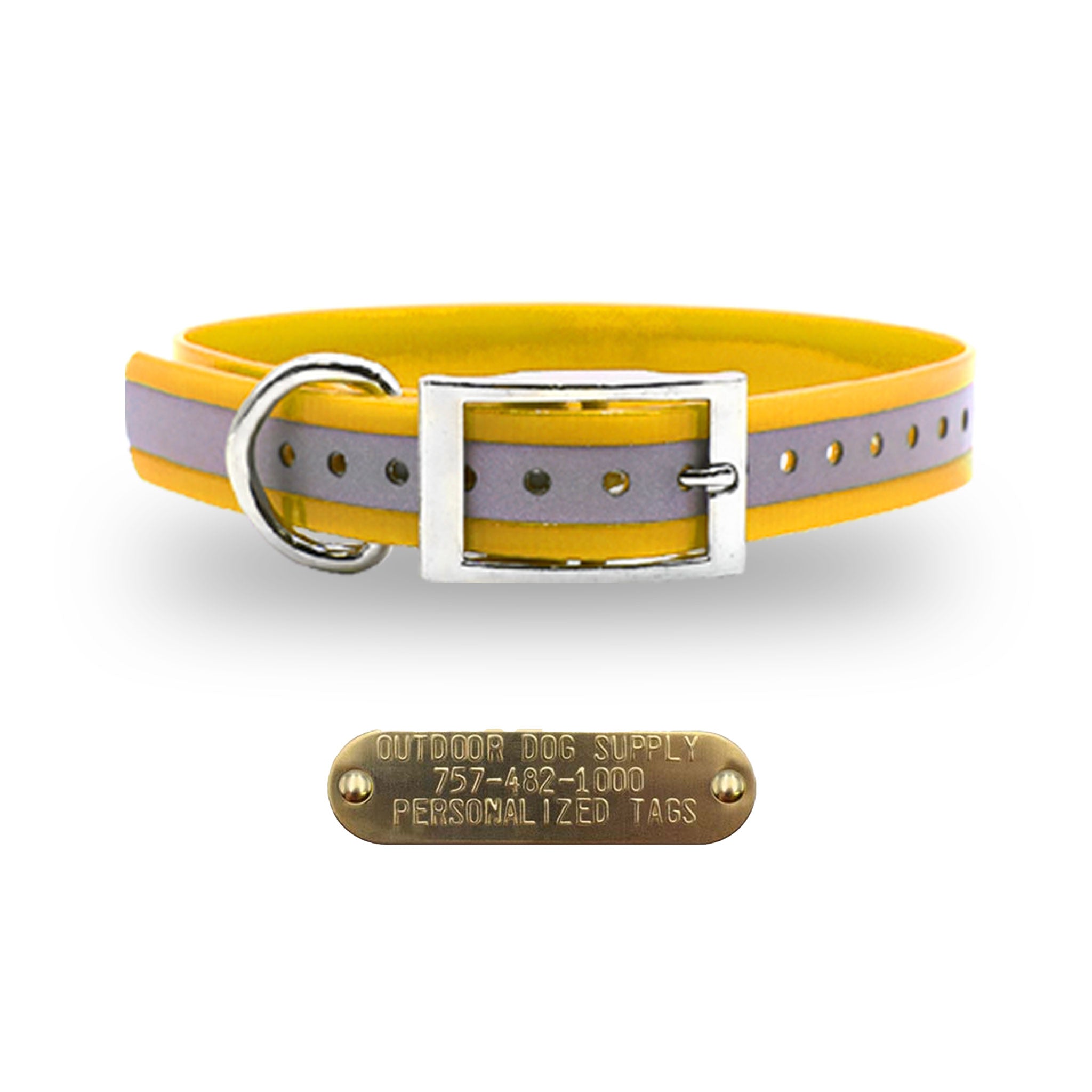 3/4" Premium Collar with personalized nametag collar- Reflective School Bus Yellow