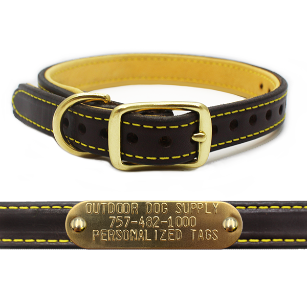3/4" Deer Tan Leather D ring Collar with Name tag
