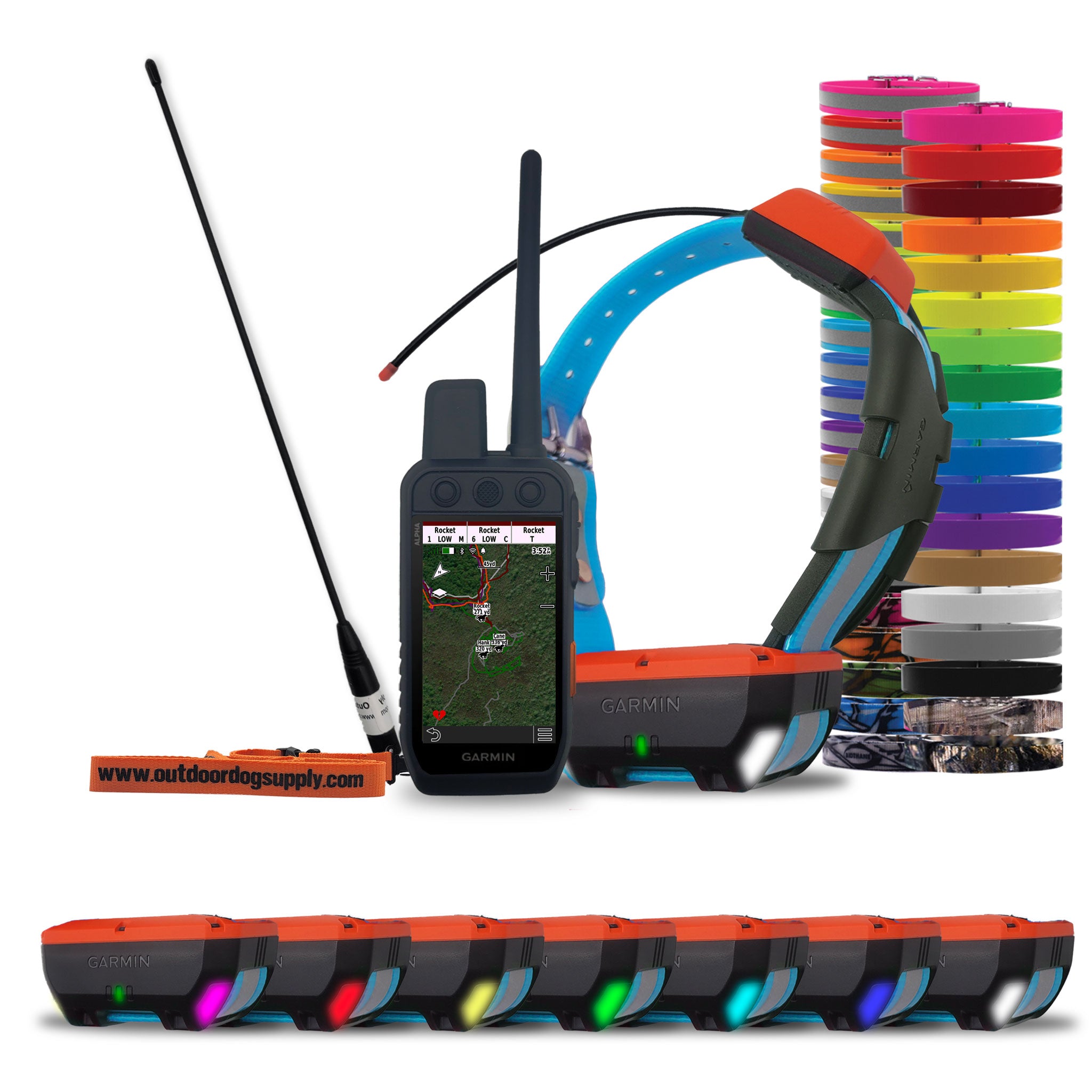 Garmin T20 dog tracking collar with color changing lights with Garmin Alpha 300i Handheld