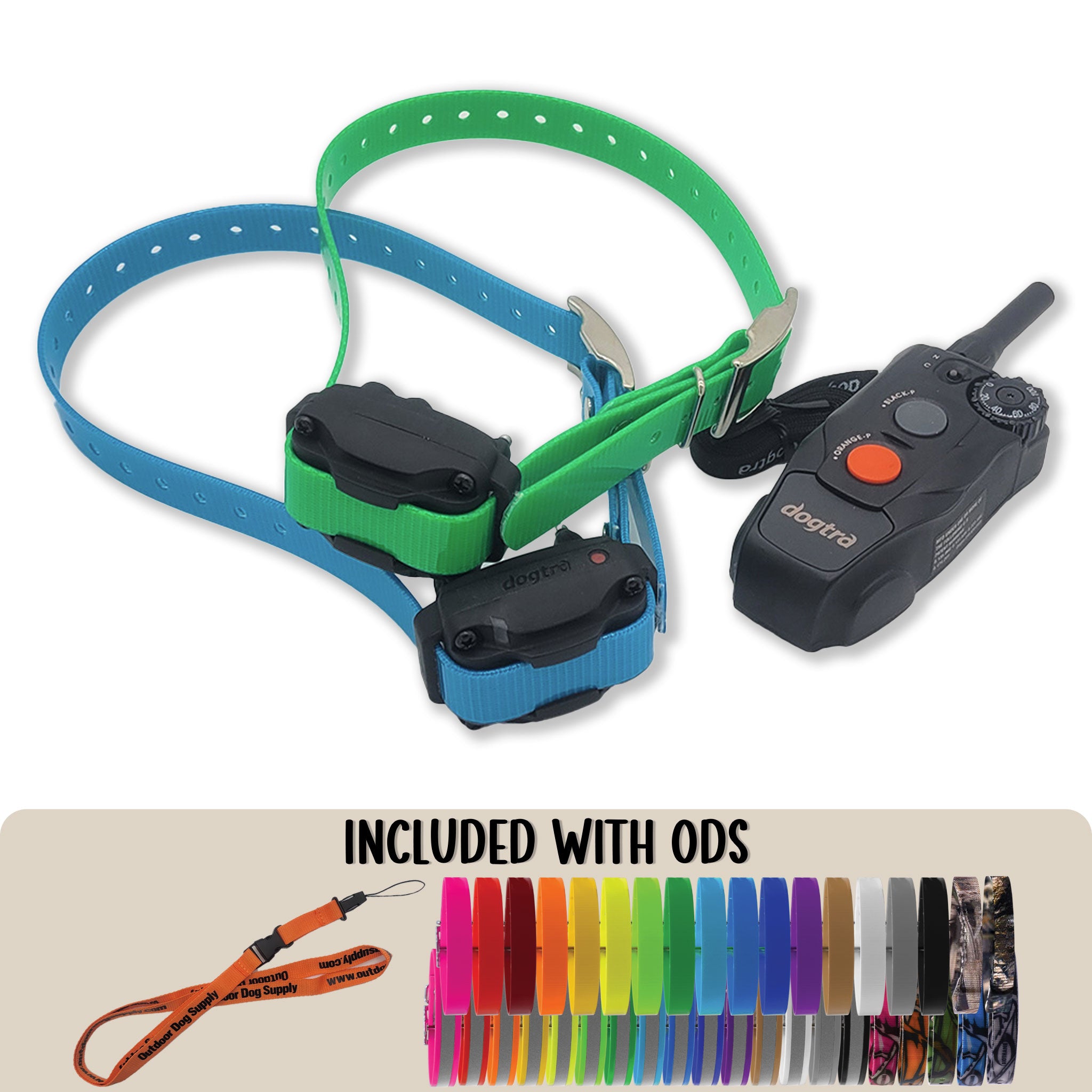 Two-dog training system: Dogtra 202C combo with customized collar colors