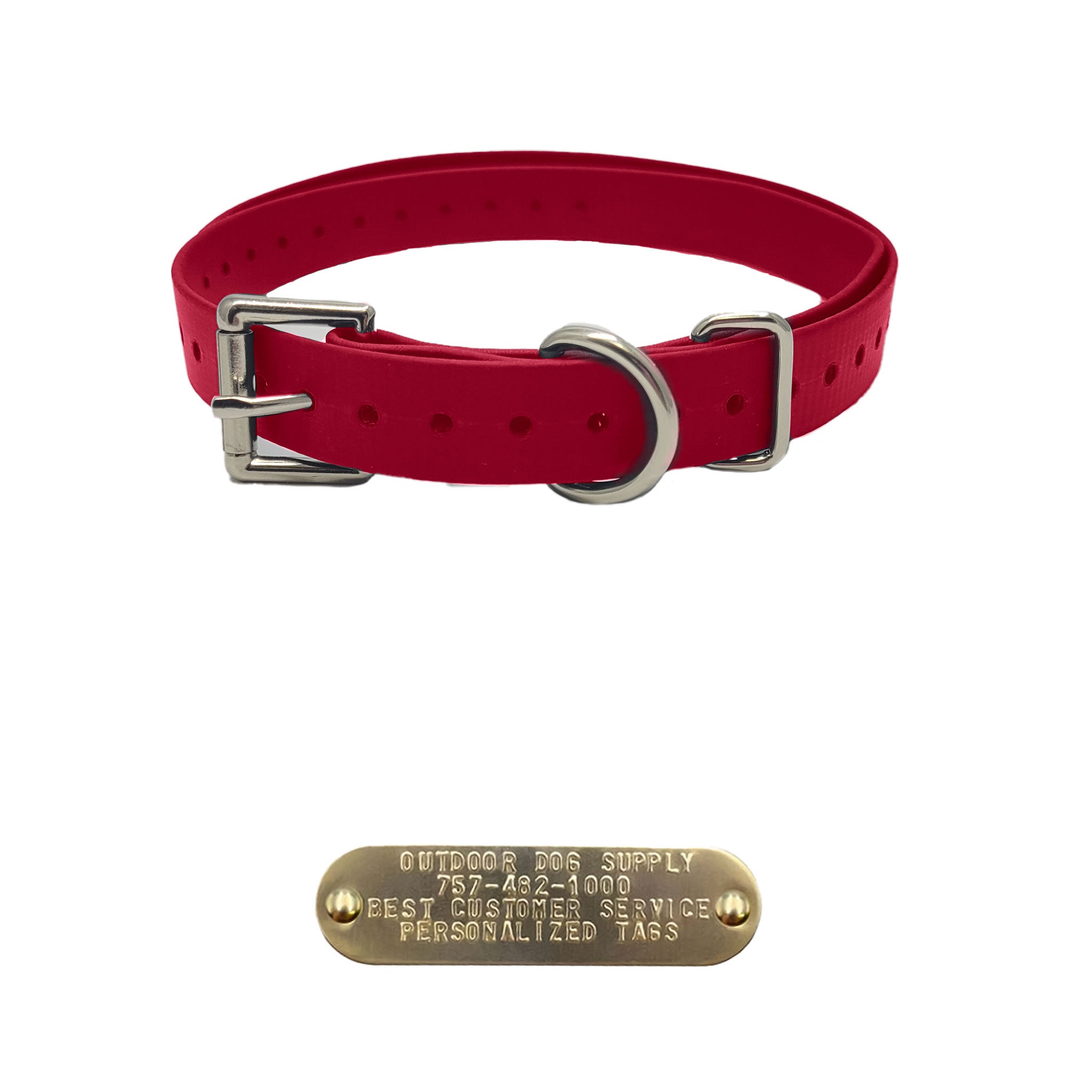 3/4" Double Buckle Basic Collar with customized nameplate- Granite Red