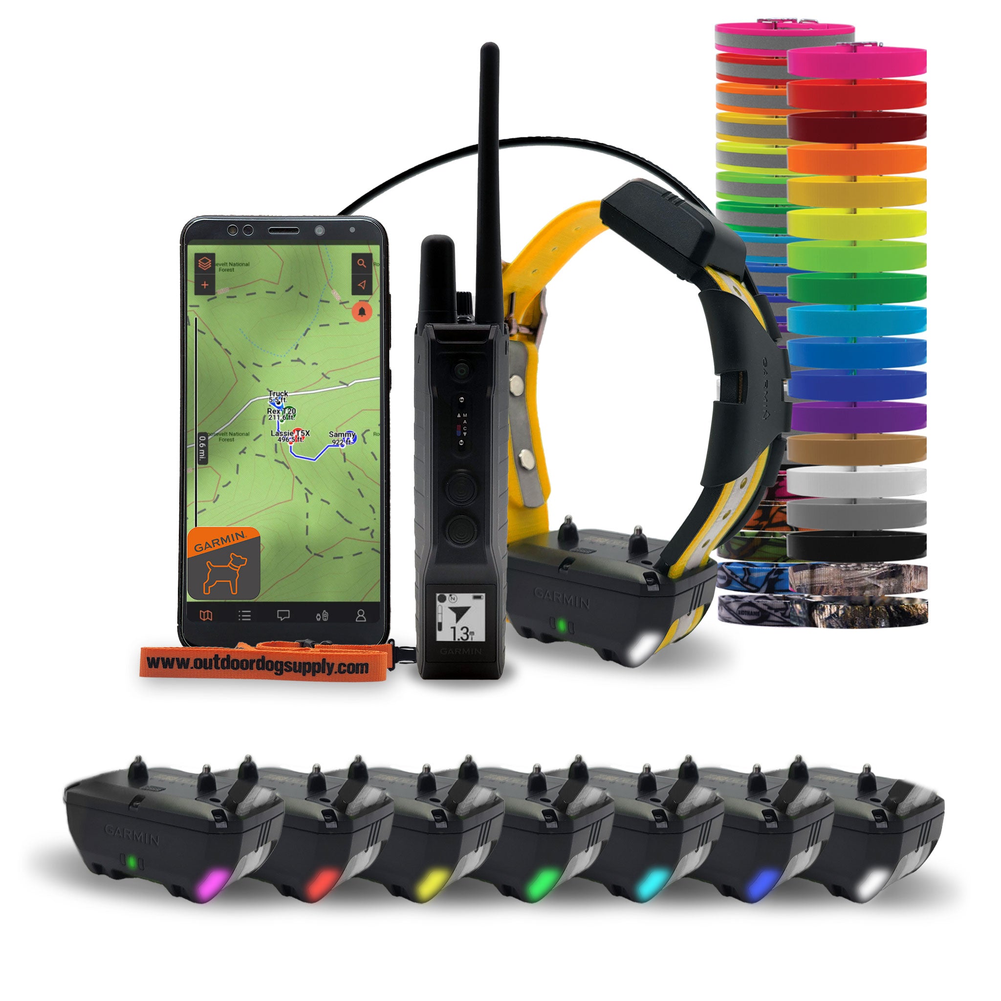 Garmin Pro 550 plus Handheld and TT25 Tracking and Training Dog Collar with collar changing lights