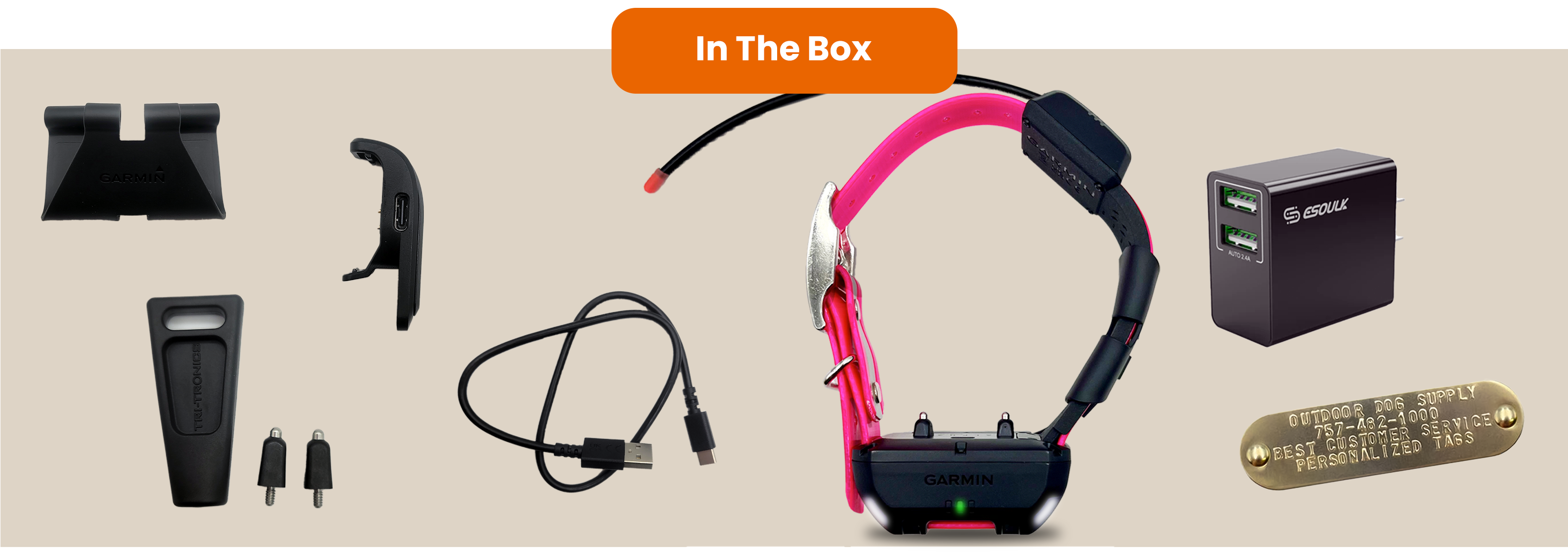 Whats in the box for the Garmin Alpha TT25 track and train collar.