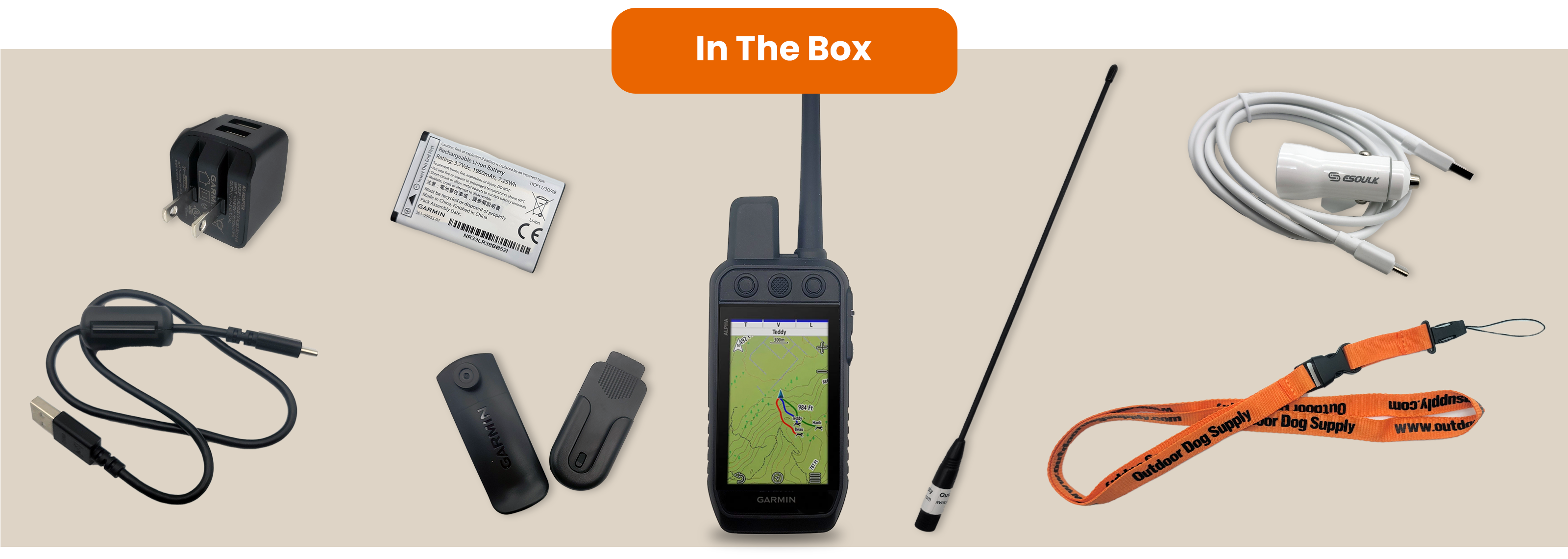 What comes with the Garmin Alpha 300 handheld