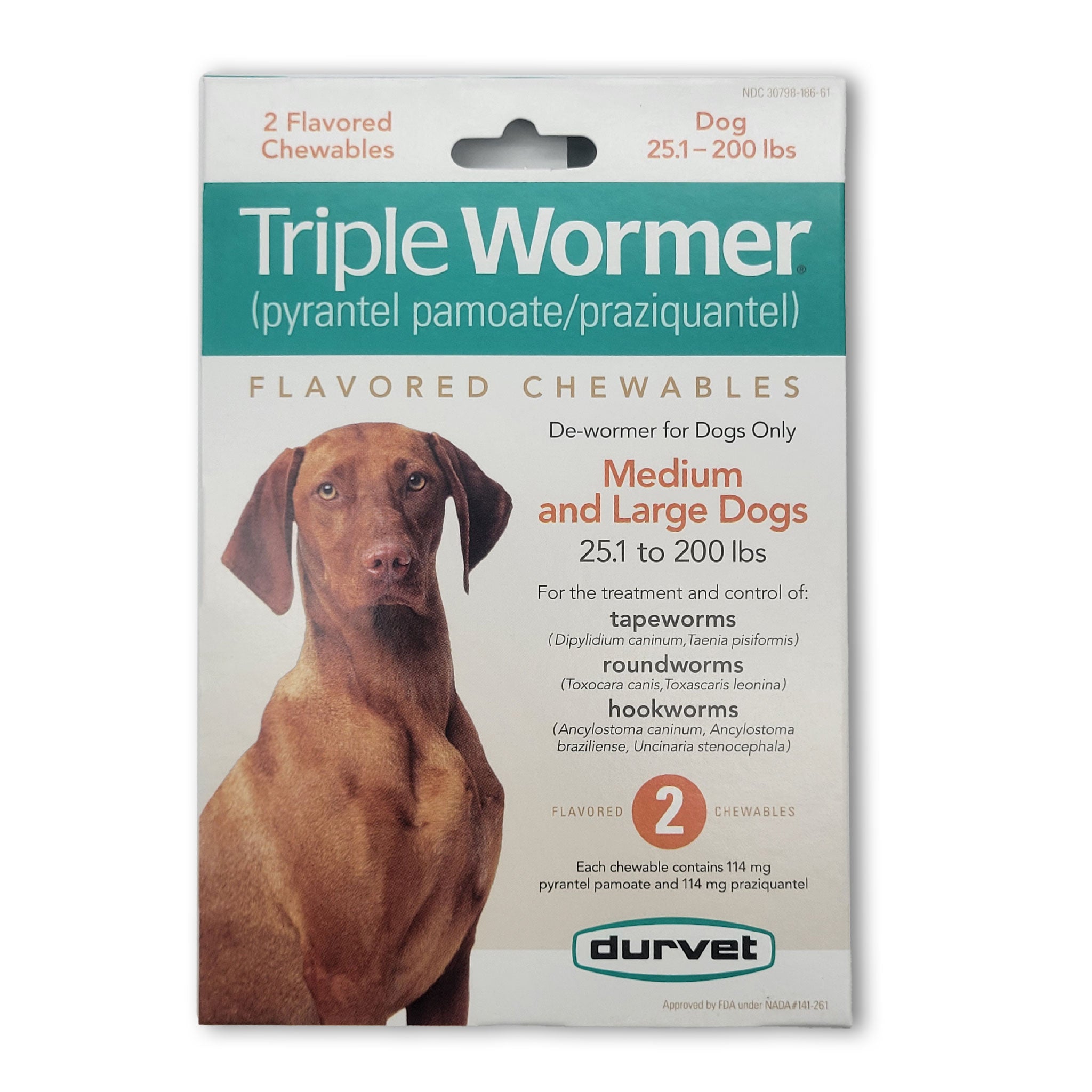 Easy-to-administer Durvet Triple Wormer: Keeps medium and large dogs (25.1–200 lbs) healthy, stress-free- 2 pack
