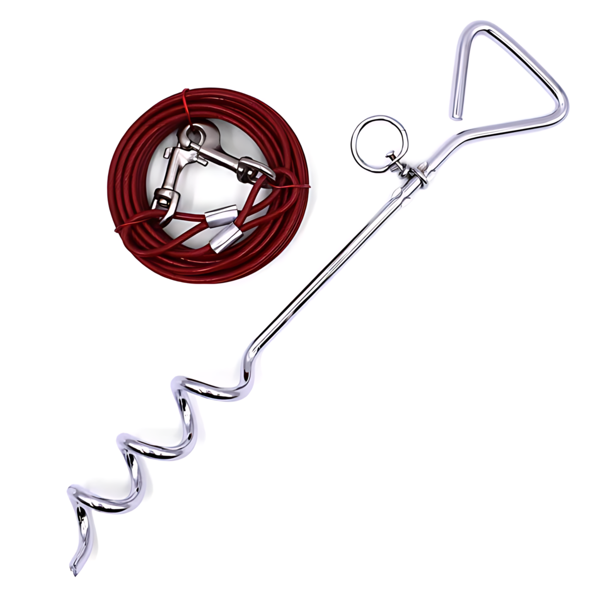 17" spiral stake with 20 ft vinyl cable tie-out- product detail