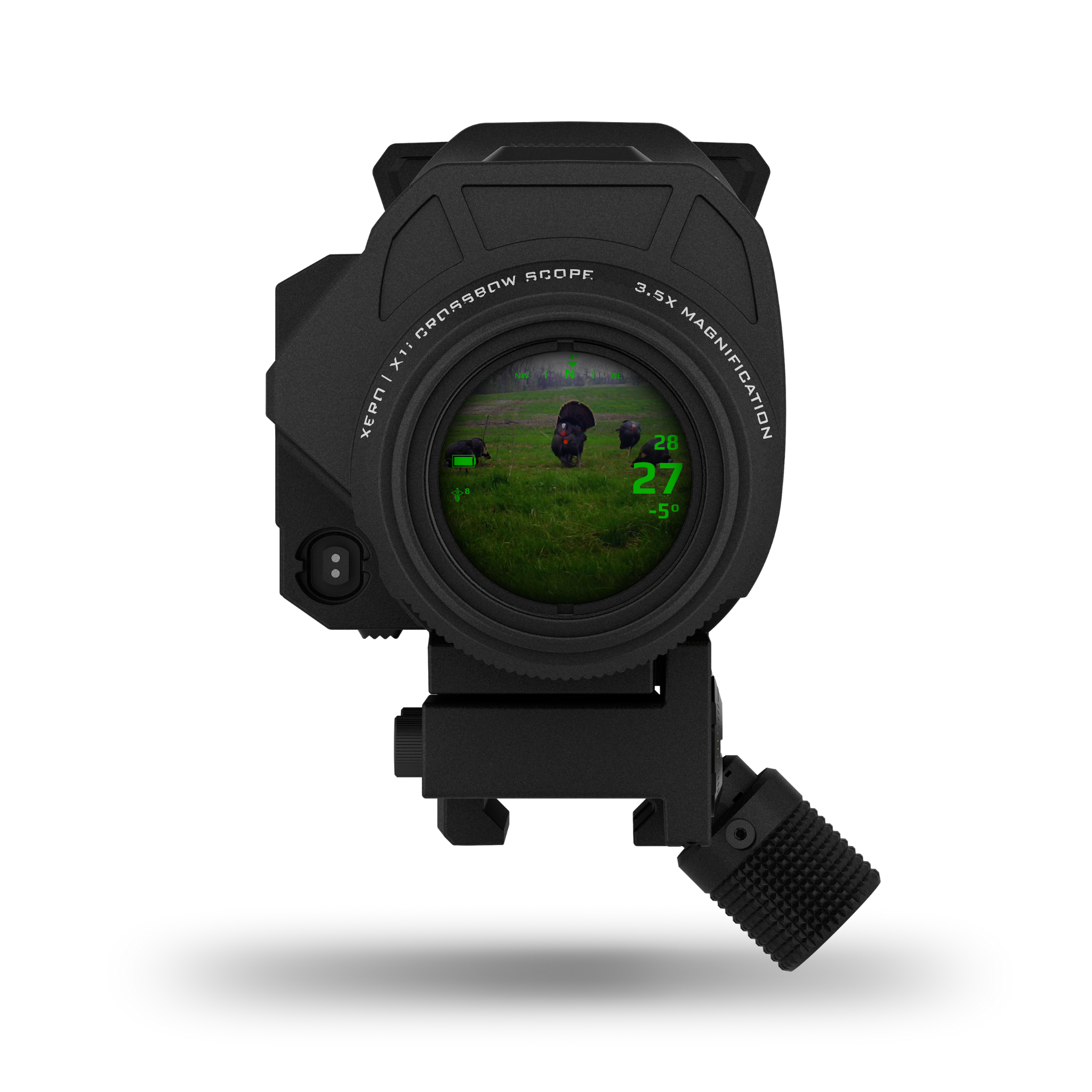 Advanced Garmin crossbow scope with rangefinder and digital aim points- view through scope