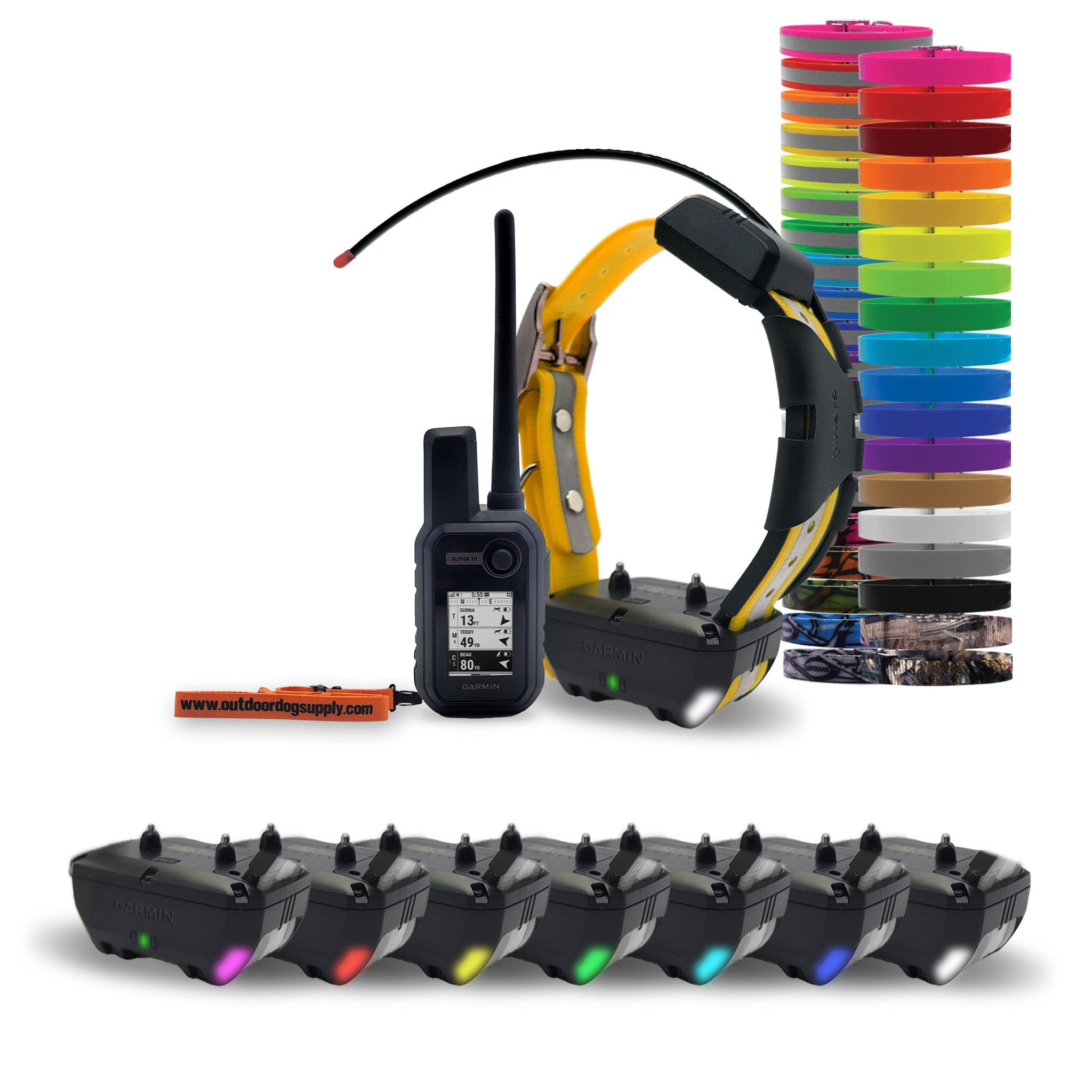 Garmin Alpha 10 Handheld and TT25  combo Dog Tracking and training collar with color changing lights