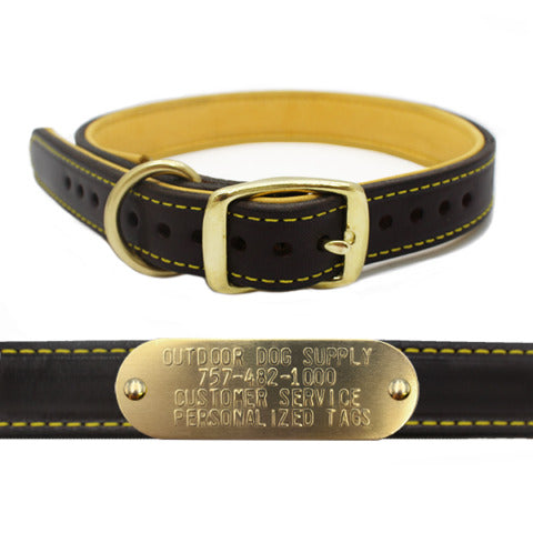 1" Deer Tan Leather D Ring collar with nametag