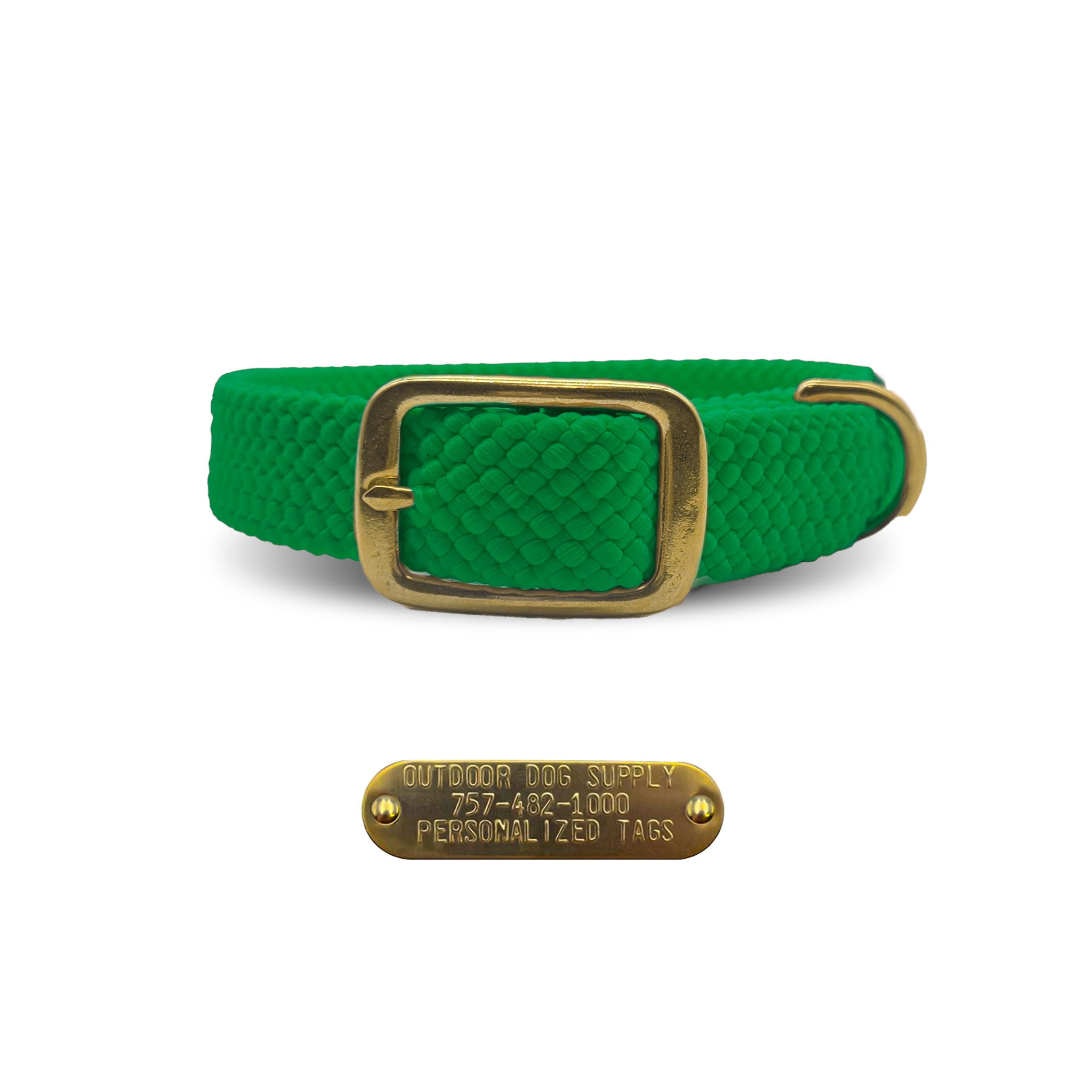 Mendota Pet Double Braided Name Tag Collar- Kelly Green