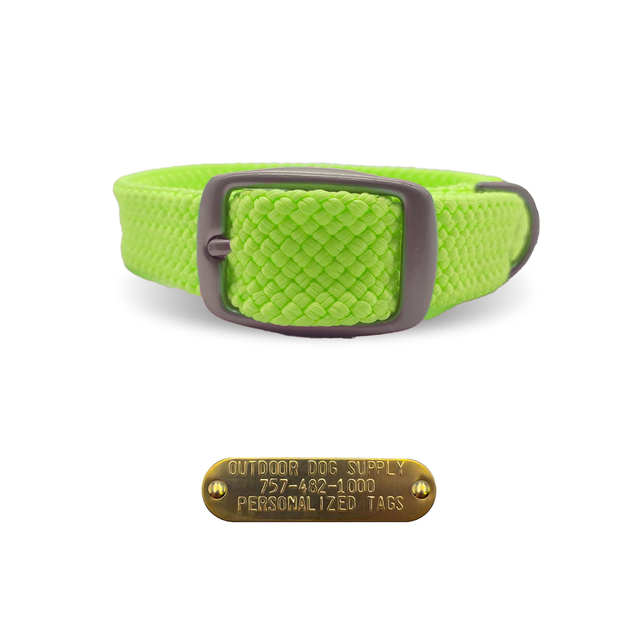 Mendota Pet Double Braided Name Tag Collar- Lime Green