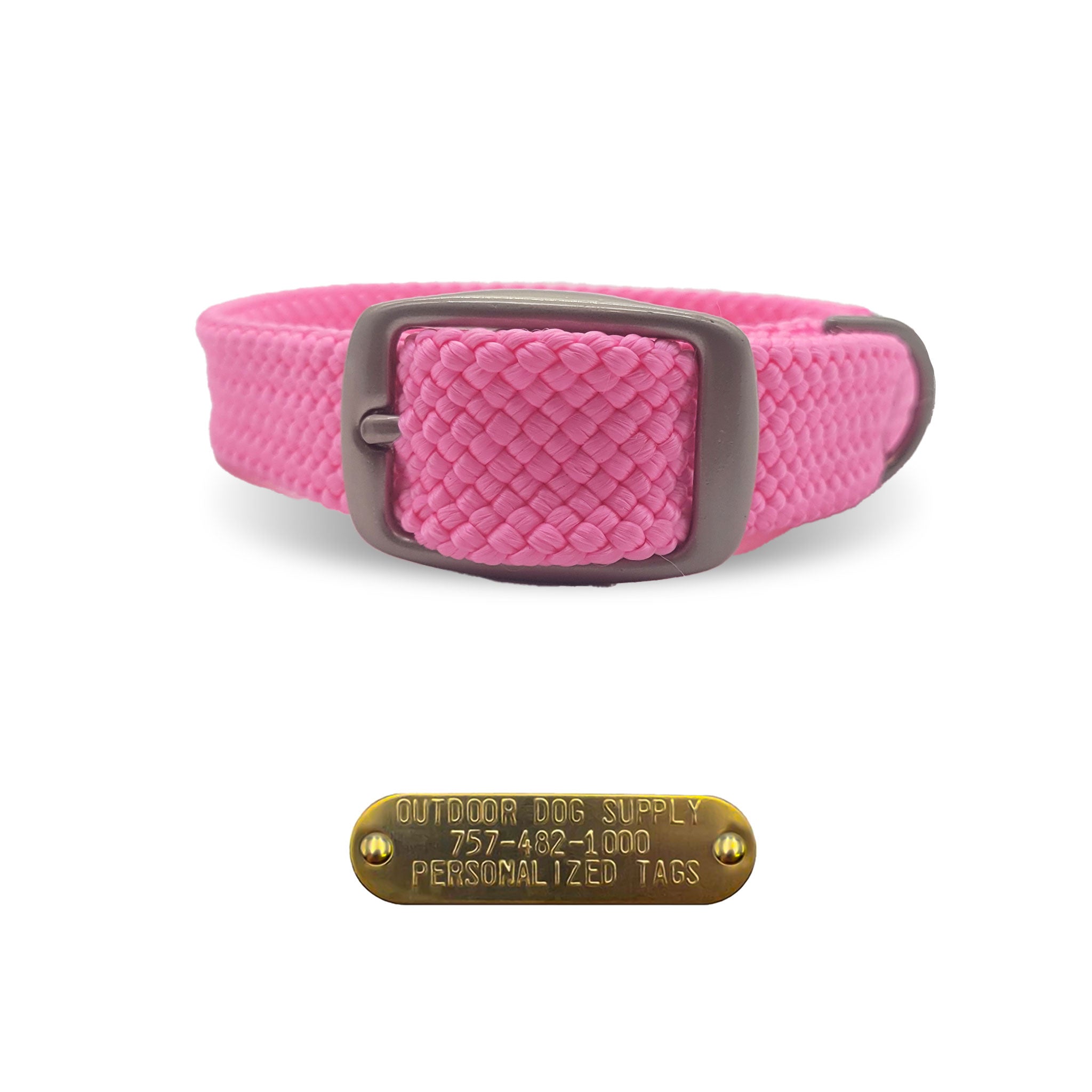 Mendota Pet Double Braided Name Tag Collar- Pink
