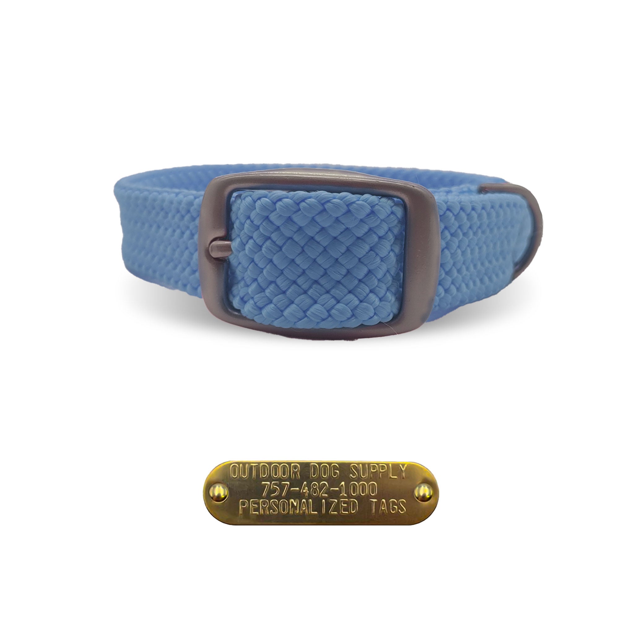Mendota Pet Double Braided Name Tag Collar- Sky Blue
