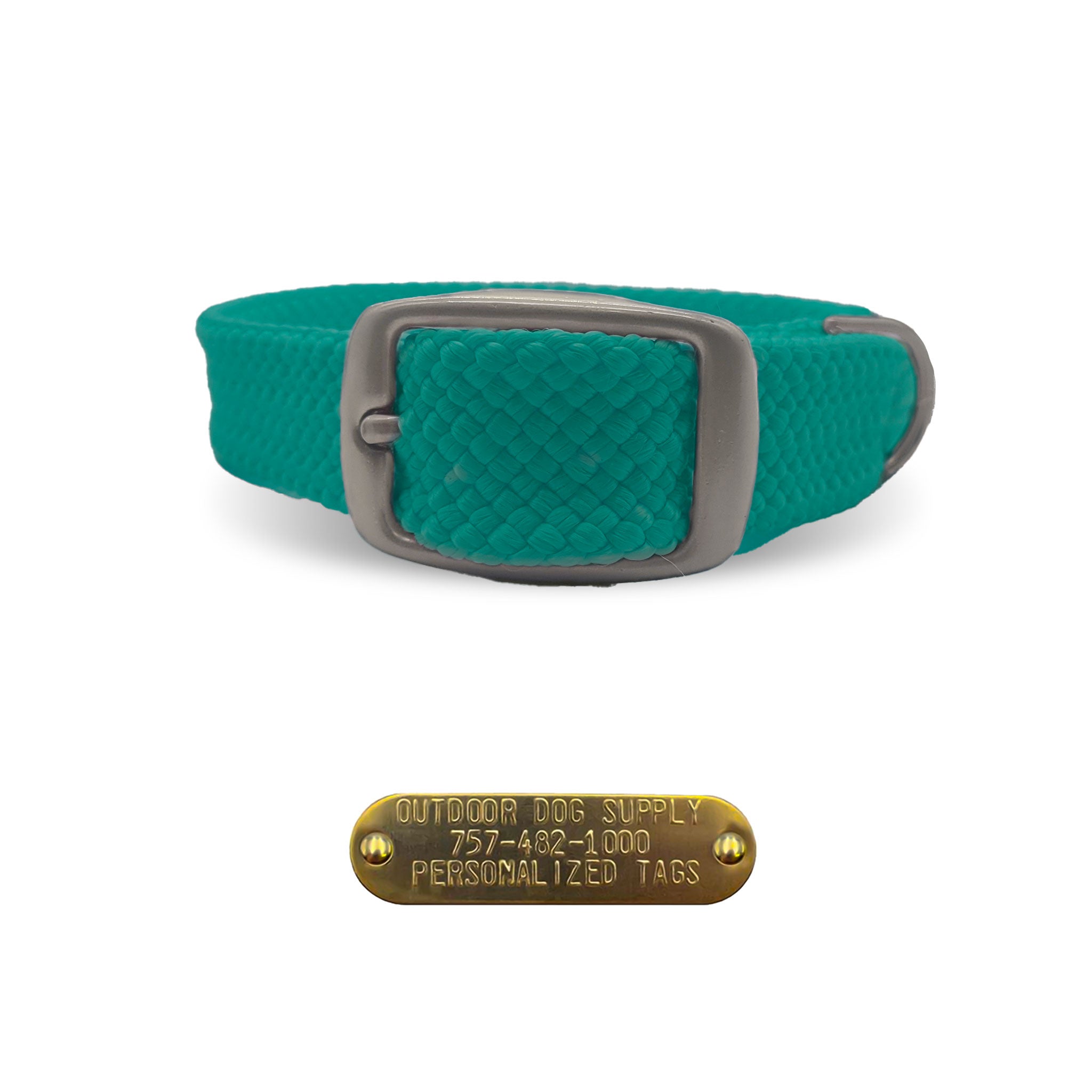 Mendota Pet Double Braided Name Tag Collar- Teal
