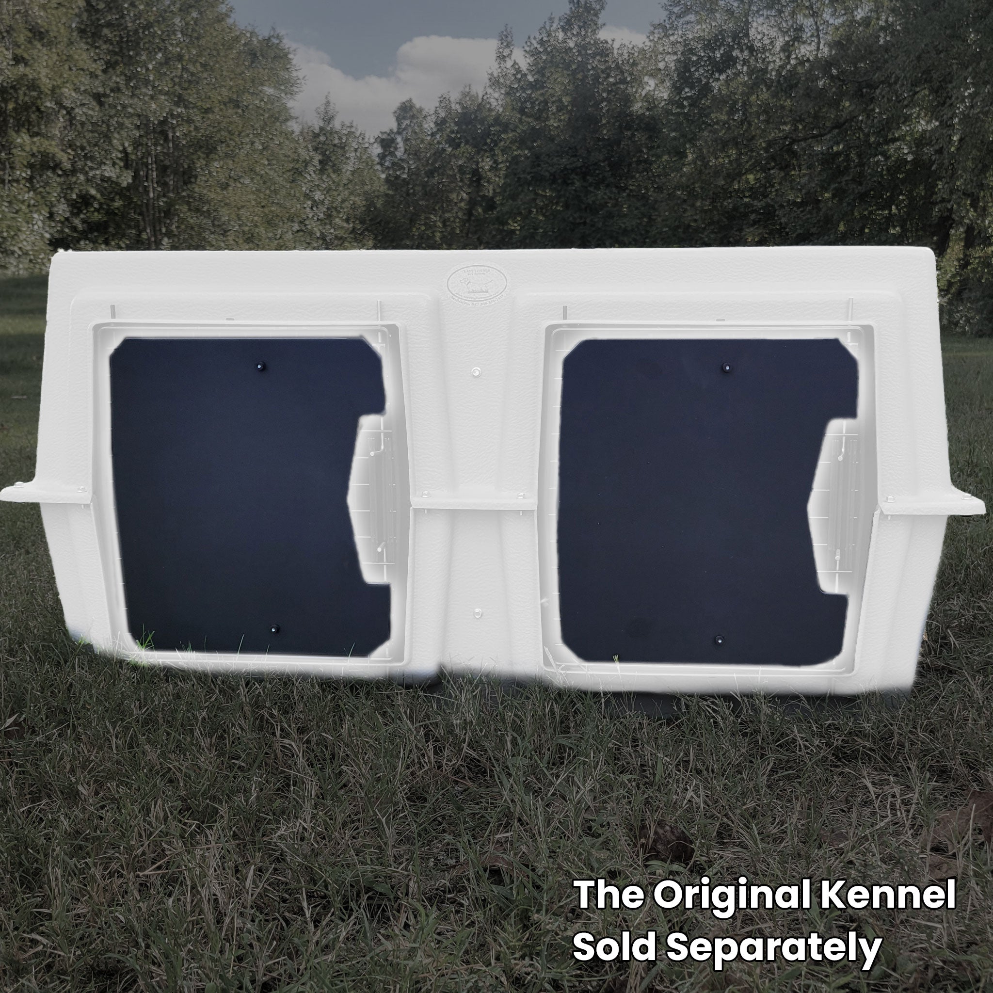 front view of original kennel by easy loaders kennels with Cold Weather Kennel Door Covers