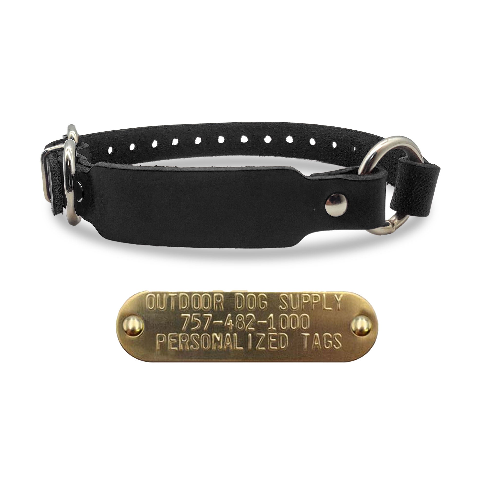 Leather ID Collar with personalized nametag- black