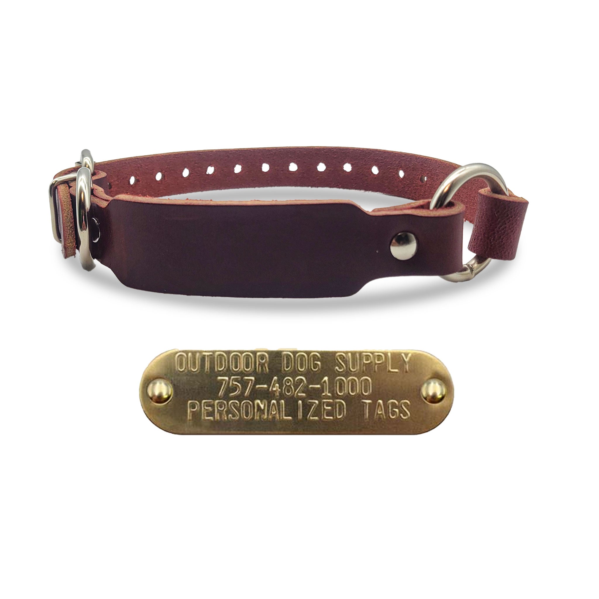 Leather ID Collars with personalized nameplates- Burgundy