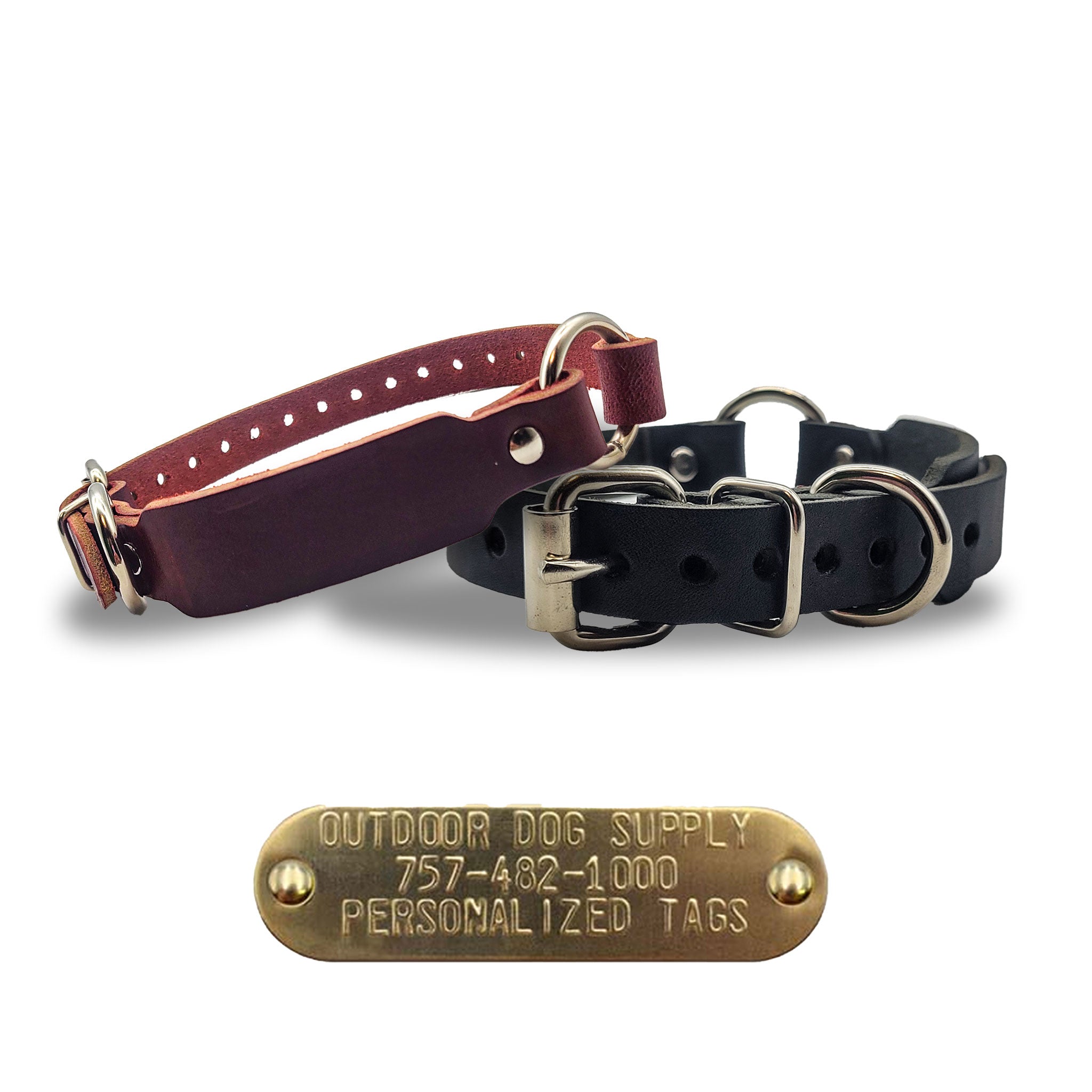 Leather ID Collars with personalized nametag- multi color