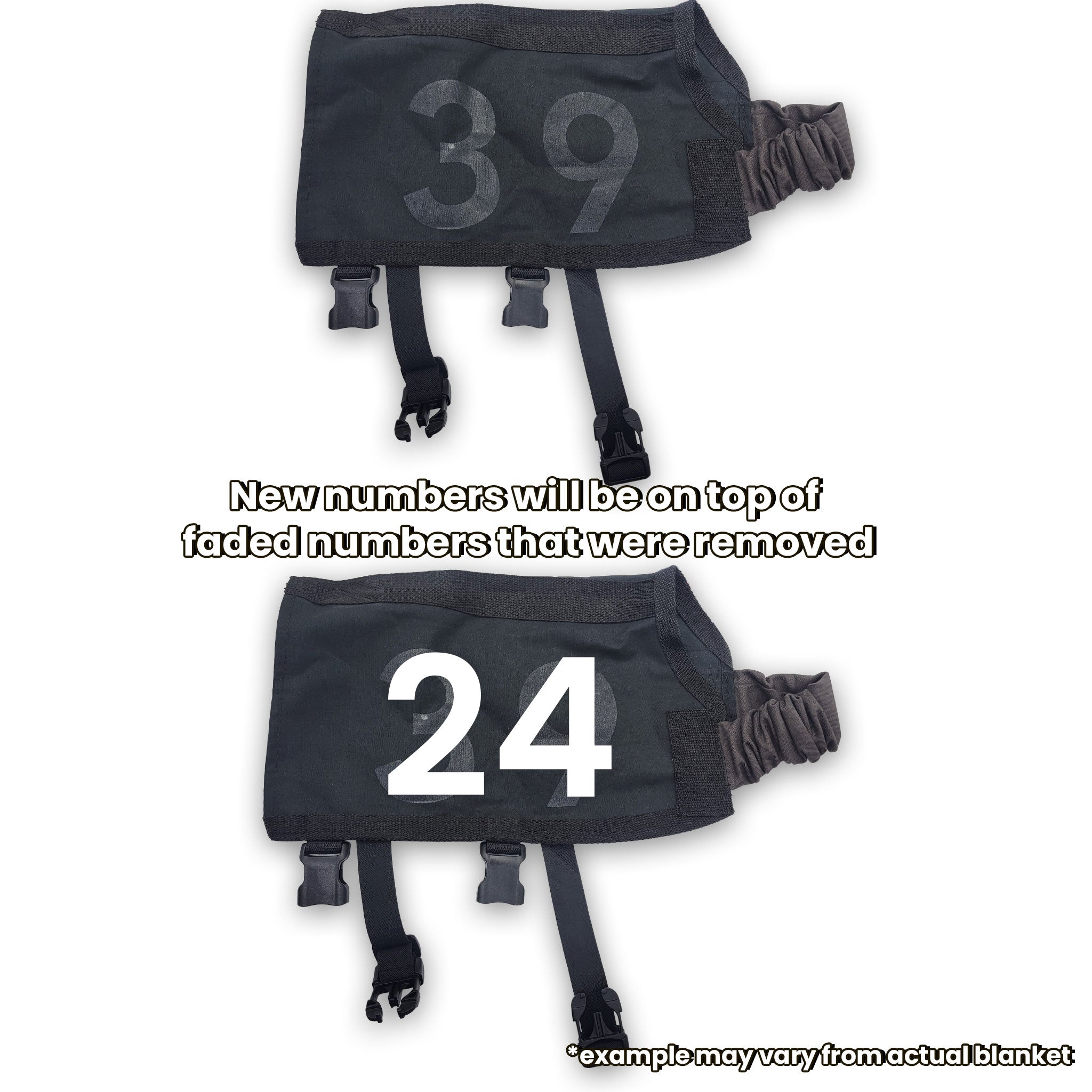 Custom OOPS Doc Purdy Solid Field Trial Dog Blankets. Example of what the blankets looks like with numbers removed and readded.