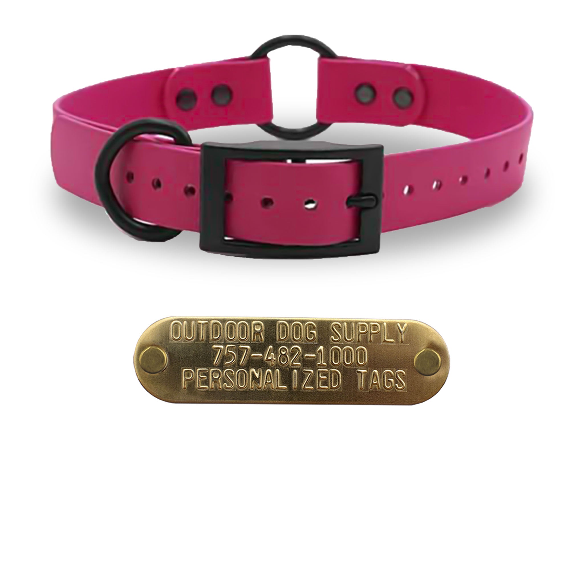 1" SoftFlex Beta Center Ring Collar with personalized nametag collar- Raging Raspberry