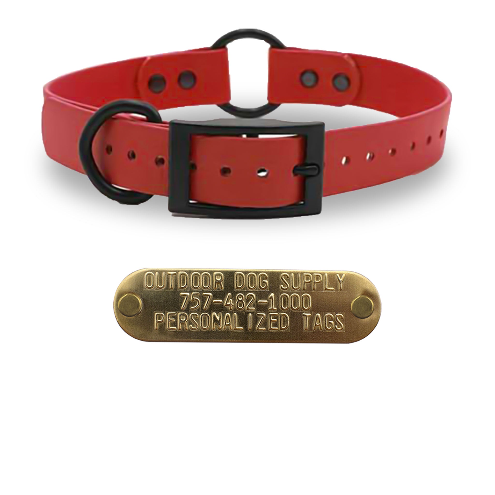 1" SoftFlex Beta Center Ring Collar with personalized nametag collar- Red