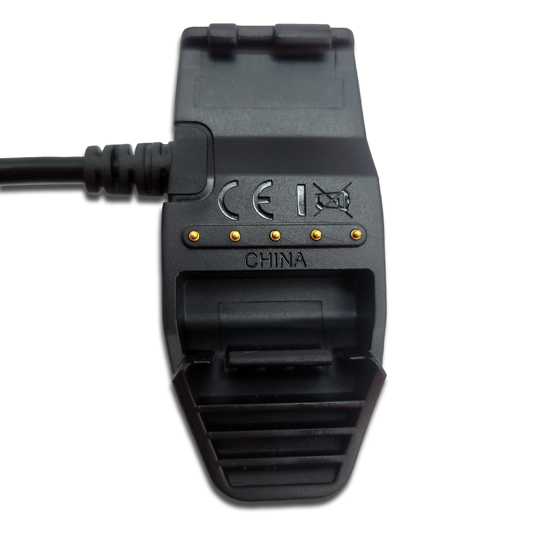 Charging port view for the Garmin Alpha TT15 collar charging clip.