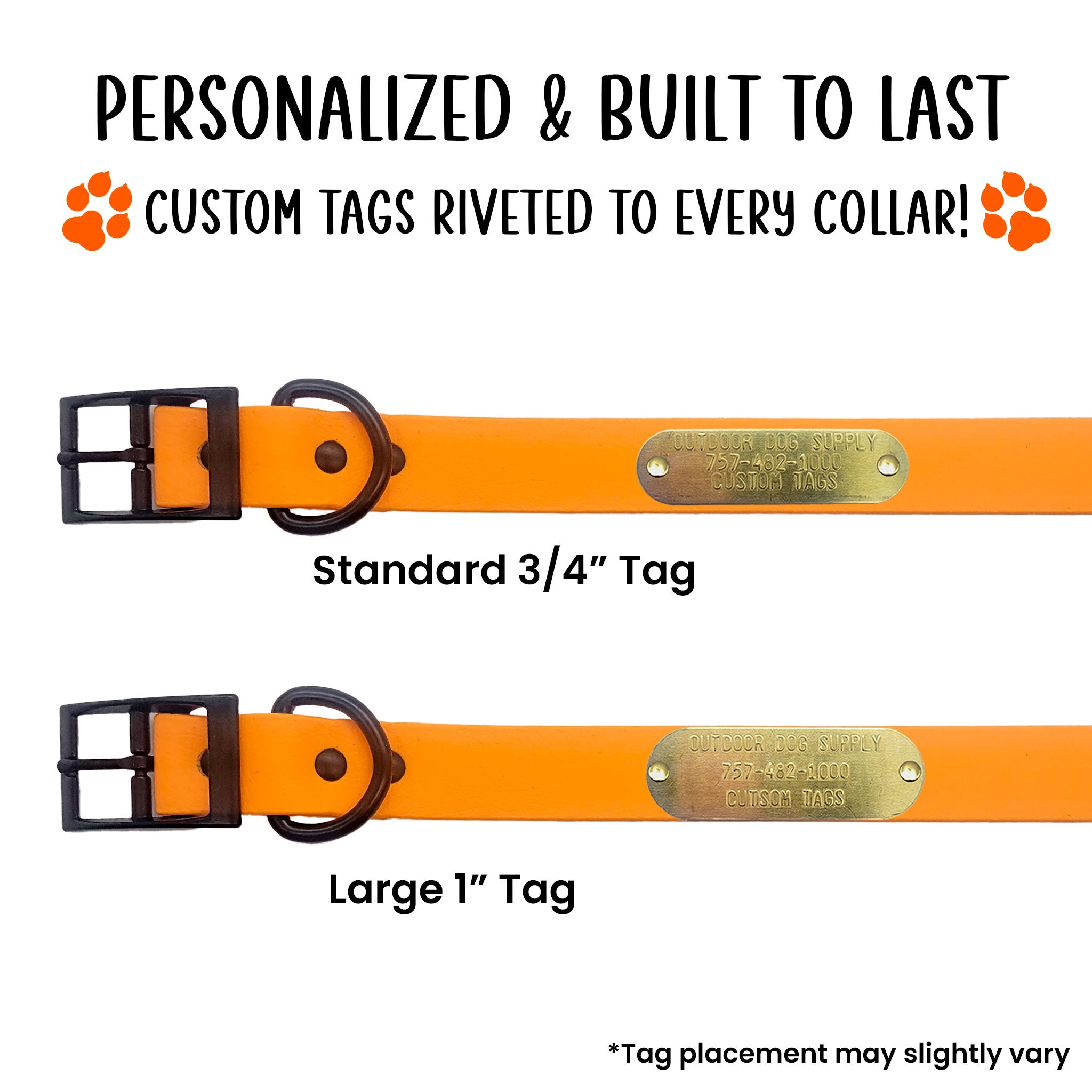 custom tags riveted to orange beta collar
