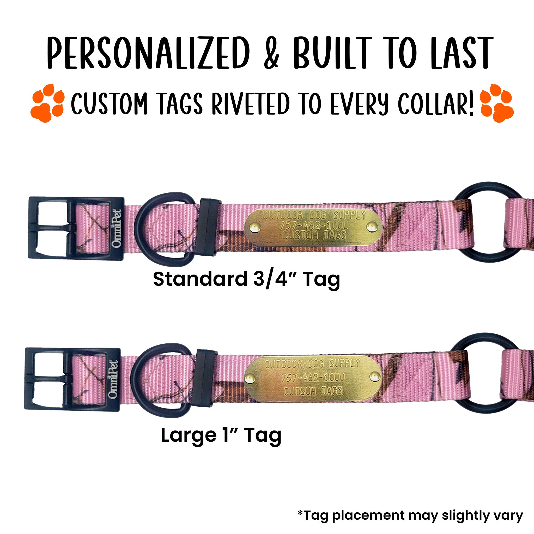 custom name tag on pink nylon camo with center ring