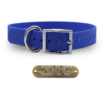 1" Tuff Skin dog collar with D-ring, free brass name plate, and soft, waterproof, odor-resistant leather-like material. - blue