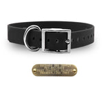 1" Tuff Skin dog collar with D-ring, free brass name plate, and soft, waterproof, odor-resistant leather-like material. - Black