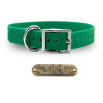 1" Tuff Skin dog collar with D-ring, free brass name plate, and soft, waterproof, odor-resistant leather-like material. - Green