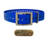Versatile 1" dog collars. Ideal for ID tags, puppies, spare. Fits 10-27" necks. Free brass name plate. Not for leashes. Blue Square Buckle.