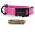 Pink 1-inch Carnival dog collar with free brass nameplate, waterproof and durable for medium to large breeds.
