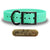 SoftFlex 1" dog collar with black hardware, brass name plate, and waterproof, odor-resistant leather-like material. Made in USA. - Mint Green