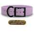 SoftFlex 1" dog collar with black hardware, brass name plate, and waterproof, odor-resistant leather-like material. Made in USA. - Lush Lavender
