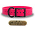 SoftFlex 1" dog collar with black hardware, brass name plate, and waterproof, odor-resistant leather-like material. Made in USA. - Bubble Gum Pink