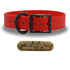 SoftFlex 1" dog collar with black hardware, brass name plate, and waterproof, odor-resistant leather-like material. Made in USA. - Red Delicious