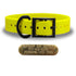 SoftFlex 1" dog collar with black hardware, brass name plate, and waterproof, odor-resistant leather-like material. Made in USA. - Lemon Pineapple
